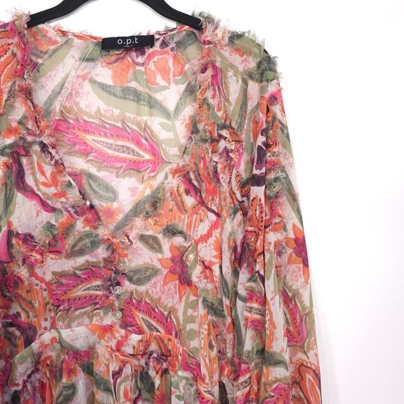 Anthropologie o.p.t Rhea Mini Dress Size XL Tiered Pleated Shift V-neck Floral - Picture 9 of 12